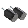 Black cylindrical rubber bumpers with a smooth surface and metallic screws, featuring a textured finish.