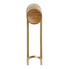 Natural wood finish paired with a sleek gold metal frame, showcasing a minimalist design.