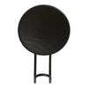 Black circular display stand with a smooth, matte finish and subtle wood grain pattern. Perfect for modern decor.