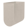 Light beige fabric storage bin with a smooth, minimalist design and rounded edges. Ideal for modern decor.