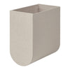 Beige rectangular storage bin with a textured finish and rounded base, perfect for organizing home spaces.