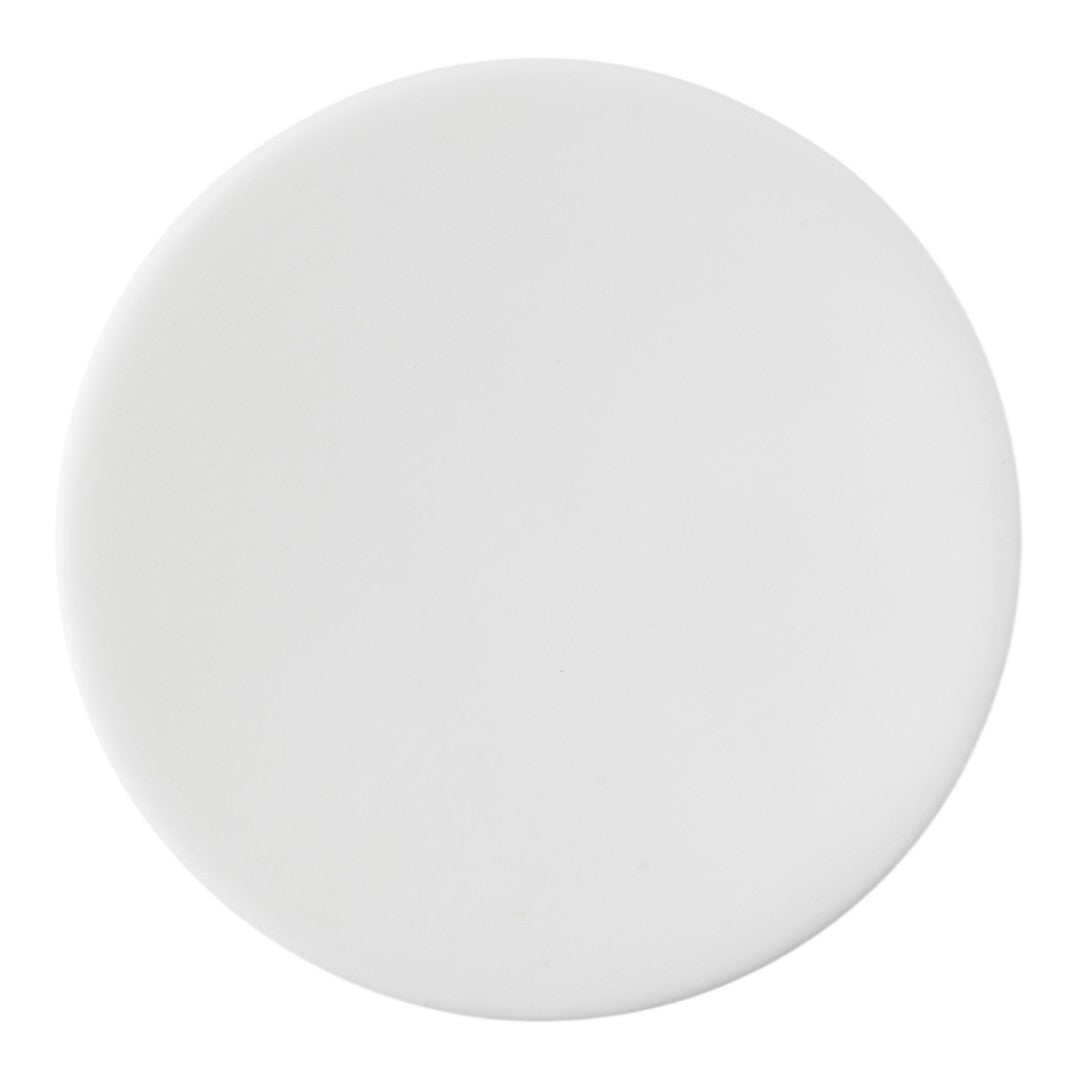 White round plate with a smooth, glossy finish, perfect for modern table settings and minimalist decor.