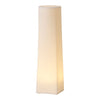 White, minimalist tower lamp with a smooth, sleek finish, softly glowing from within for ambient lighting.