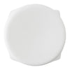 "Simple white round lid with a smooth, glossy finish, featuring subtle curved edges."