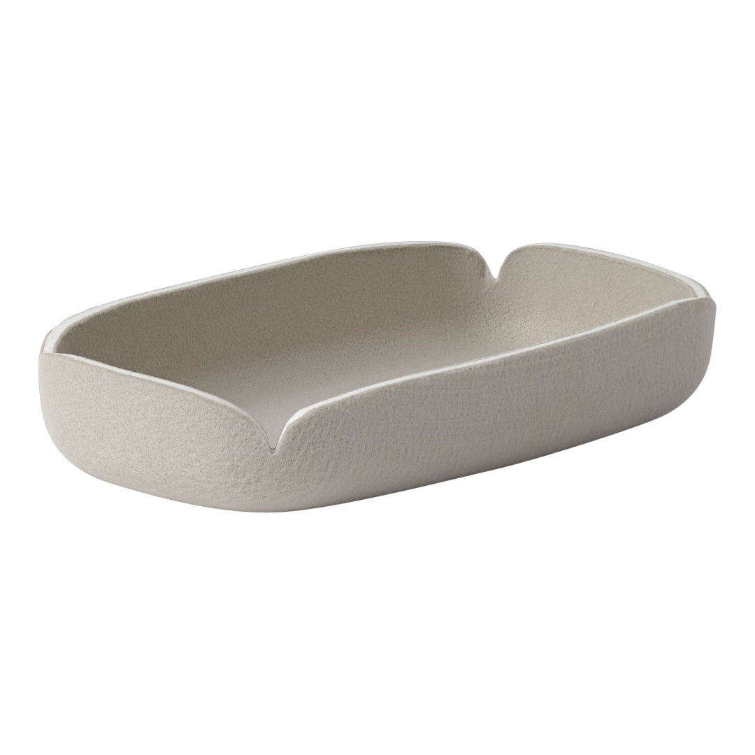 Light gray textured tray with a smooth, minimalist design and rounded edges. Perfect for modern decor.