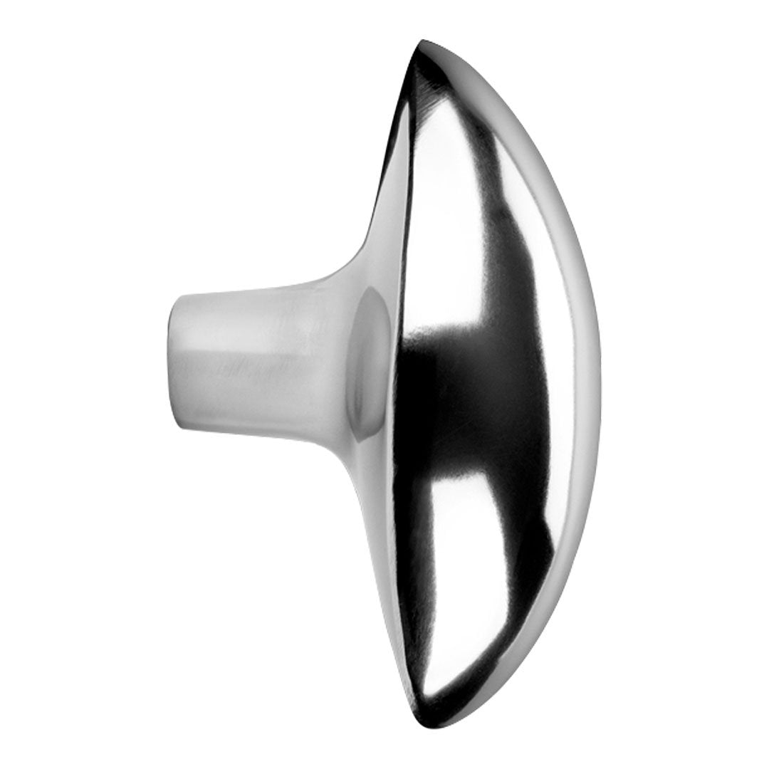 Shiny metallic silver door knob with a smooth, curved design and reflective surface. Perfect for modern interiors.