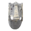 Gray elephant head wall decor with textured patterns and white tusks for a unique, rustic touch.