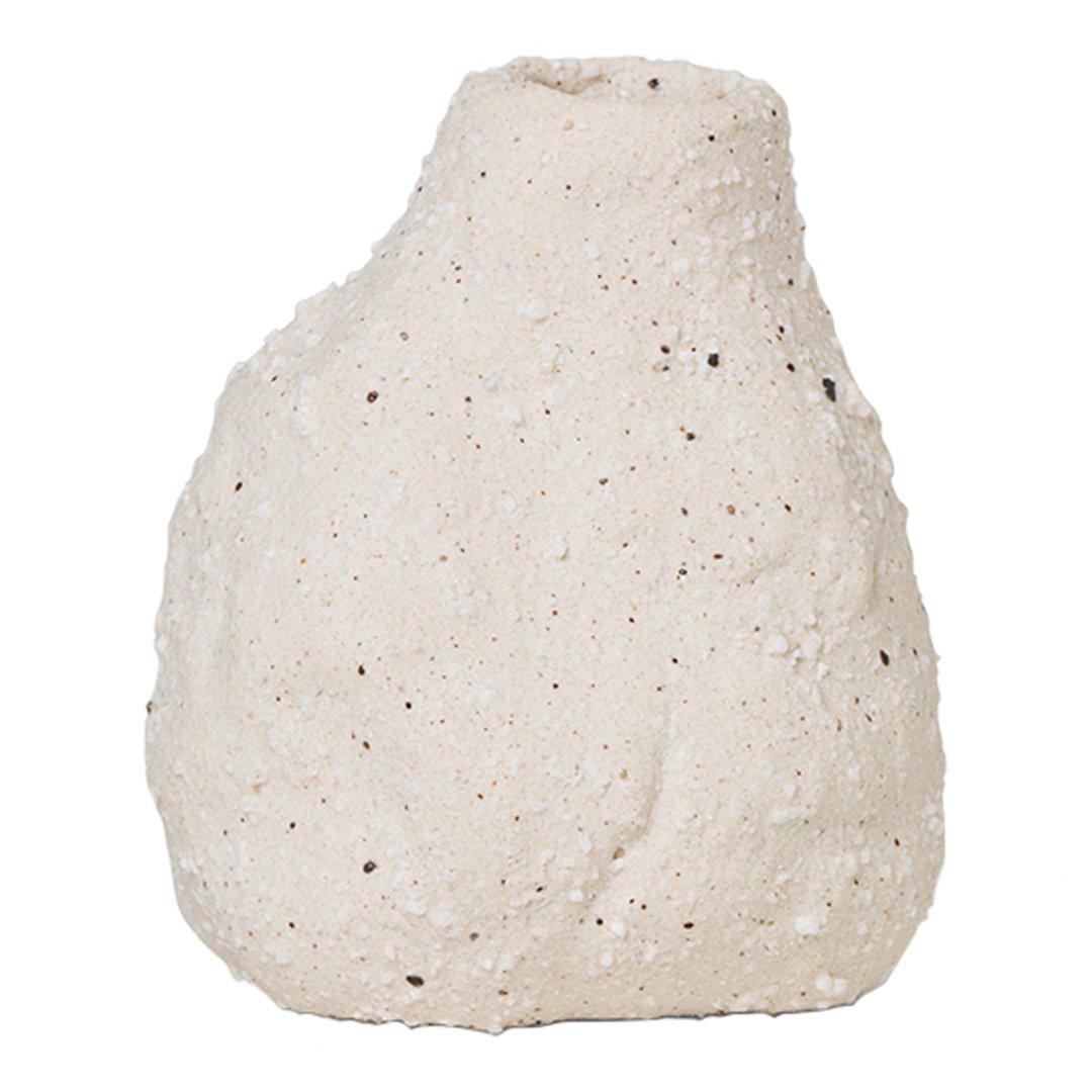 Natural beige vase with a textured, earthy surface featuring subtle specks of black and brown.