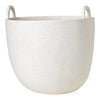 White speckled ceramic planter with a smooth finish and loop handles. Ideal for indoor or outdoor use.