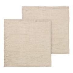 Natural beige linen napkins, pair of two; textured finish with subtle variations in color. Perfect for dining.