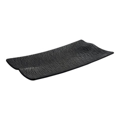 Black serving platter featuring a textured wavy pattern, perfect for modern dining settings.