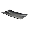 "Black textured serving platter with a sleek, modern design, featuring subtle wave patterns."
