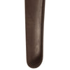 Dark brown wooden spoon with a smooth finish and rounded edge, showcasing natural wood grain patterns.