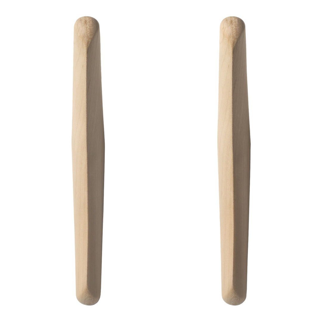 Natural wood rolling pins with a smooth, light color and simple, elegant design. Perfect for baking and kitchen use.