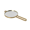 Gold round strainer with a sleek handle and smooth, reflective surface, perfect for stylish kitchen use.