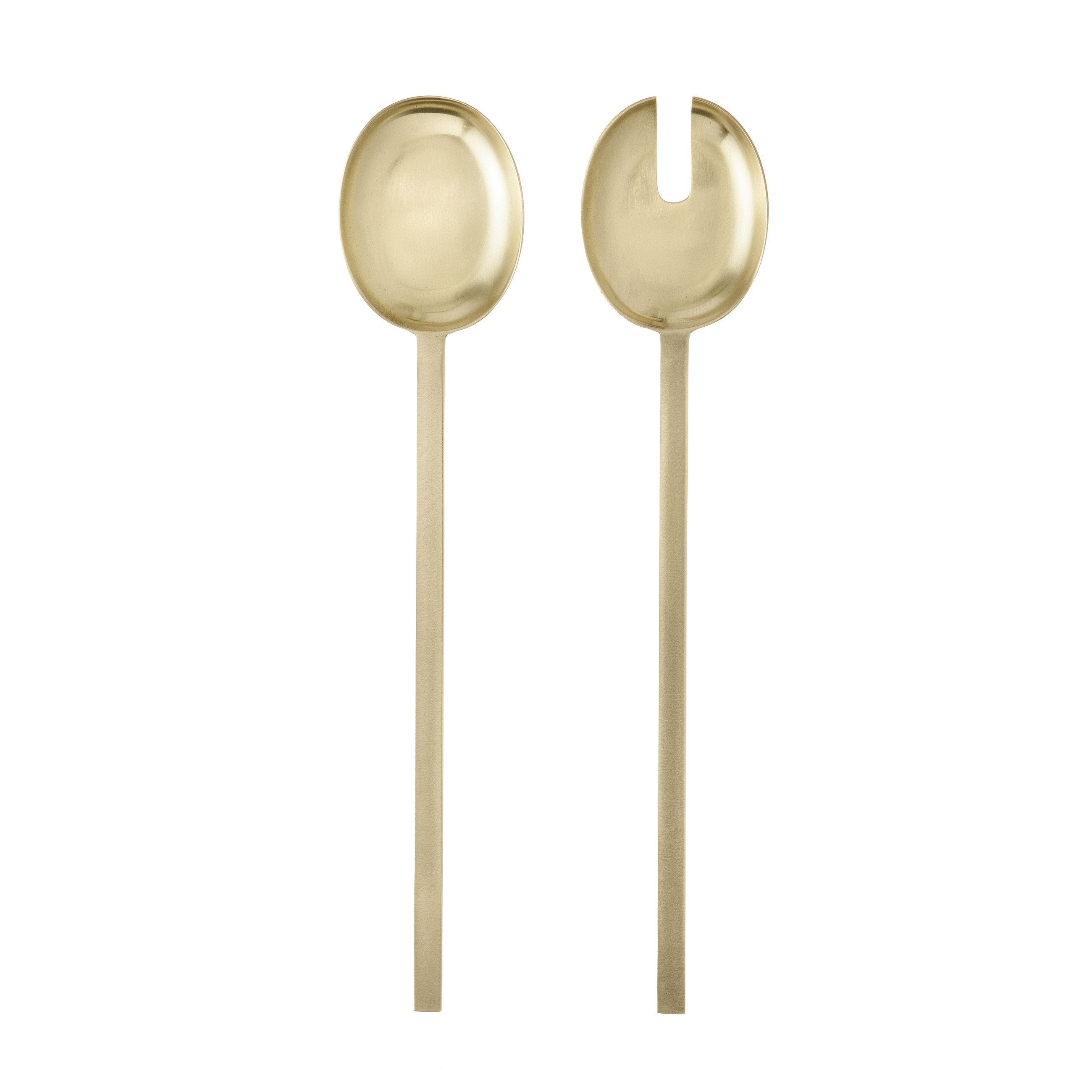 Gold serving utensils with sleek, minimalist design and smooth, glossy finish. Perfect for elegant dining.