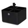 Black square organizer with a sleek design and divided sections, featuring a matte finish and subtle gray accents.