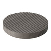 Gray round decorative piece with textured striped pattern, adding modern elegance to any decor.