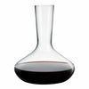 Elegant glass wine decanter with a clear body and rich red wine, featuring a smooth, modern silhouette.