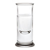Clear glass shot glass with a smooth, modern design and subtle curves, ideal for serving drinks.