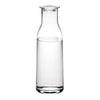 Clear glass water carafe with a smooth, sleek design, featuring a simple and elegant silhouette.