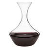 Clear glass wine decanter with a smooth, curvy silhouette and a subtle dark red base. Ideal for elegant dining.