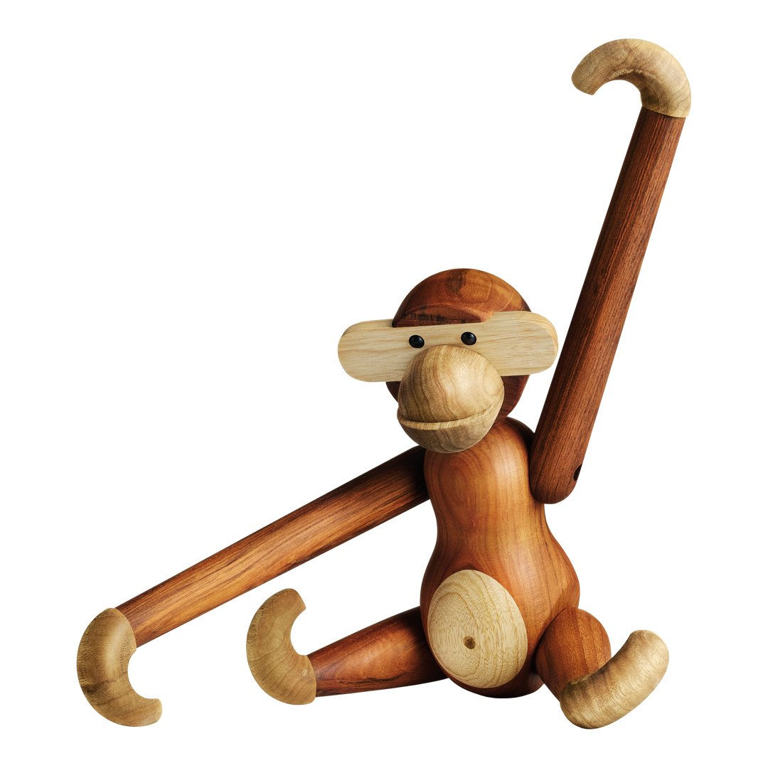 Wooden monkey figurine in rich brown tones, featuring a natural finish and smooth, curved limbs.