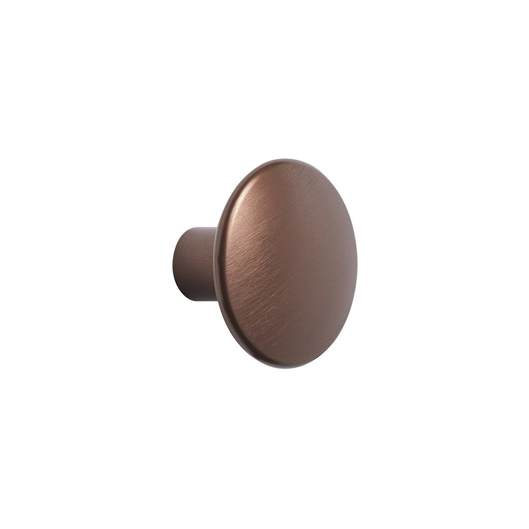 Bronze round cabinet knob with a smooth, brushed finish and sleek design, ideal for modern home decor.