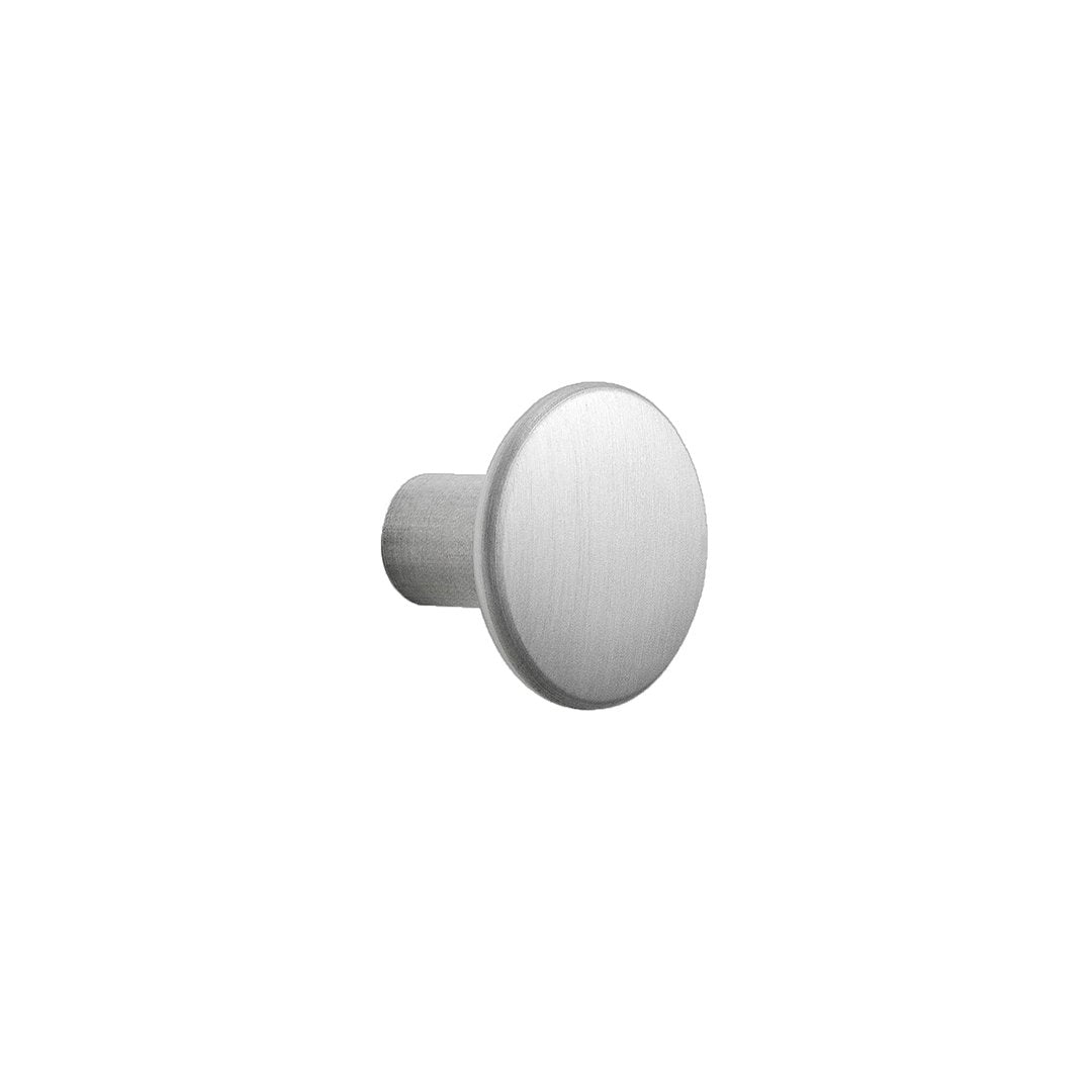 Sleek, round silver knob with a brushed finish, perfect for modern cabinetry and furniture.