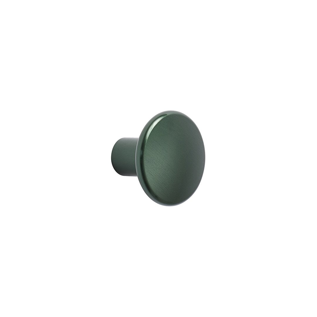 Sleek round knob in deep forest green with a smooth, glossy finish. Perfect for modern decor.