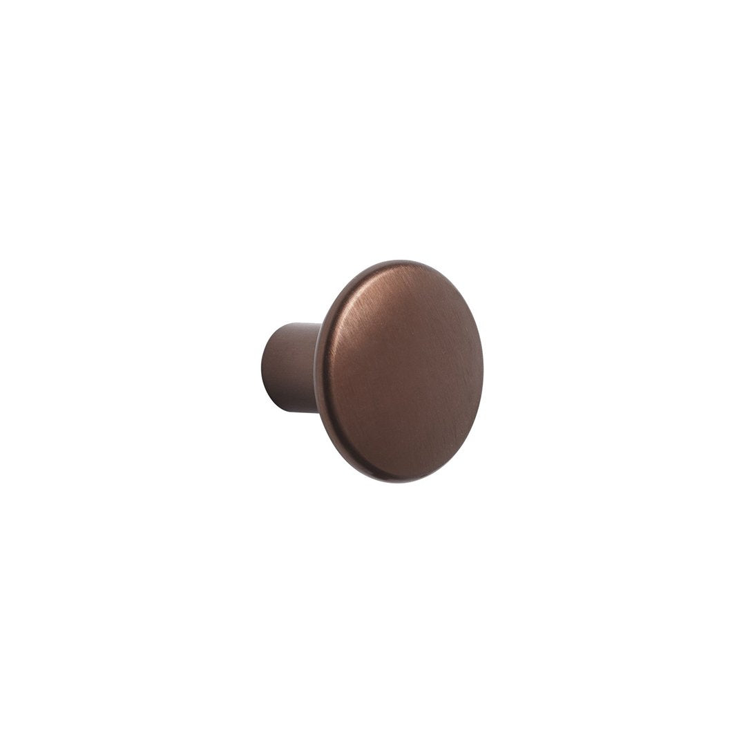 Brushed bronze round cabinet knob with a smooth, matte texture, ideal for modern home decor.