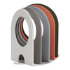Modern organizer with curved grey, white, terracotta, green, and silver design elements. Perfect for stylish storage.