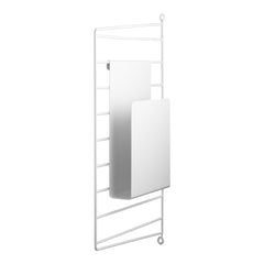 White metal wall rack with two sleek, rectangular mirrors reflecting light, minimalist design. Perfect for modern decor.