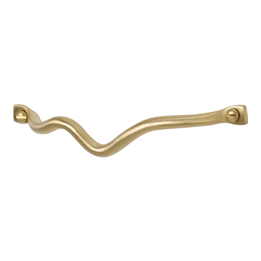 Gold twisted cabinet handle with a sleek, wavy design, perfect for adding elegance to furniture.