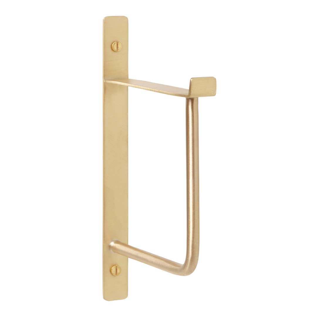 Brushed gold wall hook with a sleek, minimalist design and smooth finish, perfect for modern decor.