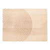 Natural wood cutting board with a smooth surface and concentric circle pattern in a light beige hue.